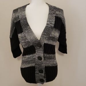 BKE Cardigan V neck Sweater Black & Grey Medium